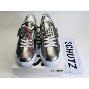 Schutz Maiva Metallic Leather‎ Crystal Embellished Lace Up Sneakers Womens 6.5B